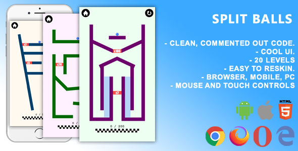 Split Balls. Mobile, Html5 Game .c3p (Construct 3)