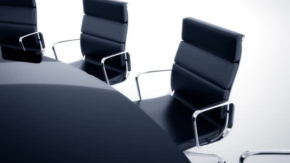 Seamless animation of round table with office chairs around. Loopable. HD