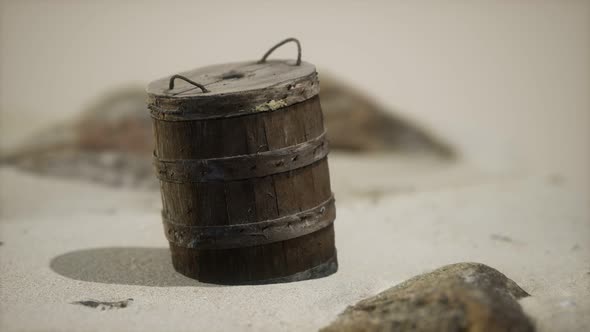 Old Wooden Basket on the Sand at the Beach