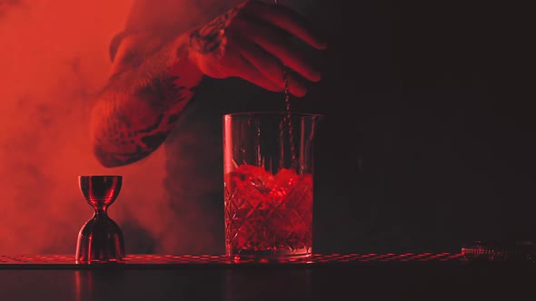 Bartender Prepares a Cocktail at the Bar