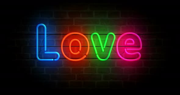 Love symbol neon on brick wall loop