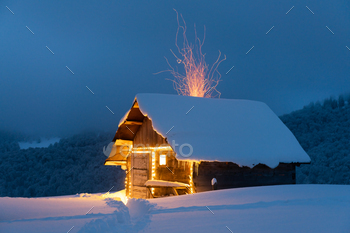 Fantastic landscape with glowing snowy house / Photodune, Misc