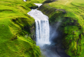 Aerial view on the Skogafoss waterfall in Iceland. Landscape from air. / Photodune, Misc