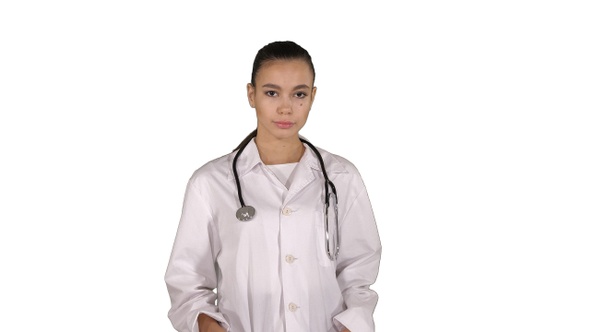 Therapist Doctor Woman Going Straight on White Background.