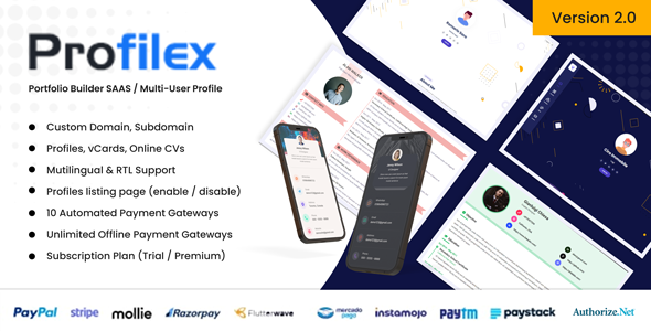 Profilex - Portfolio Builder SAAS / Multi-User Profile (Multitenancy)