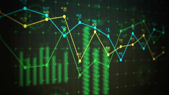 Advanced futuristic graphic interface. Displays abstract diagrams and charts.