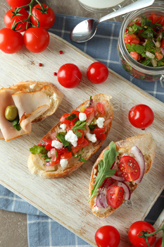 Concept of tasty food with bruschetta snacks / Photodune, Misc