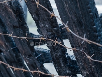 Burnt fence with barbed wire / Photodune, Misc