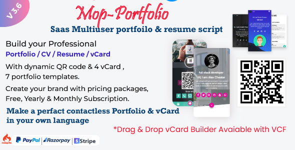 Mop - SaaS Portfolio / Resume / Digital Business card / vCard Builder