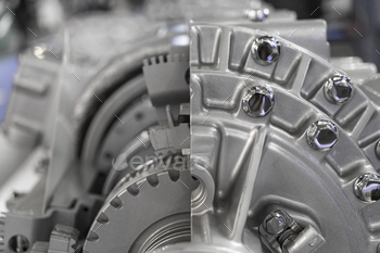 ssion gearbox in sections, close up detail view