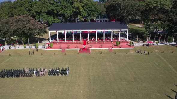 Aerial View of Piping Ceremony of Indian Military Cadets at Indian Military Army Passing Out Parade