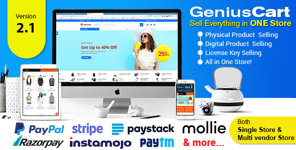 GeniusCart - system e-commerce dla pojedynczego lub wielu dostawców z fizycznym i cyfrowym rynkiem produktów