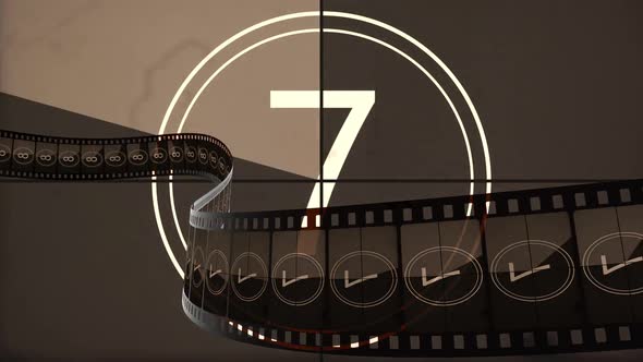 Animated film rolling against retro countdown movie for filmmaking introduction alt