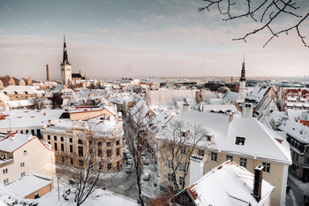 Winter View of the old town of Tallinn.Snow-covered city near the Baltic sea. Estonia / Photodune, Misc