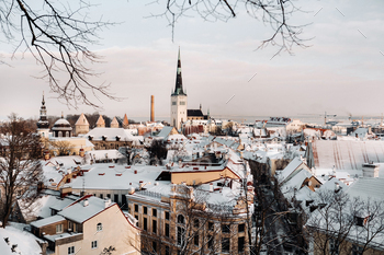 Winter View of the old town of Tallinn.Snow-covered city near the Baltic sea. Estonia / Photodune, Misc