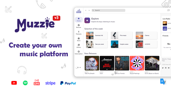 Muzzie - Music, Podcast  & Radio Streaming Platform