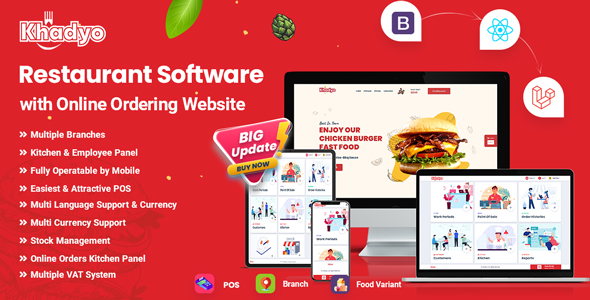 Khadyo Restaurant Software with Online Ordering Website & Stock Management