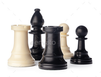 Black and white chess pieces on white background / Photodune, Misc