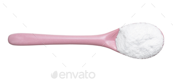 top view of dextrose sugar in pink ceramic spoon / Photodune, Misc