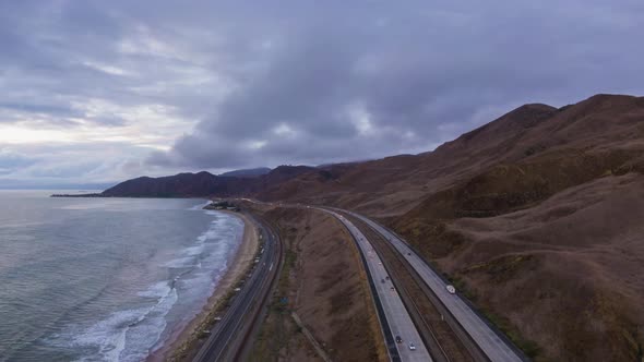 Highway 1 and Highway 101 Along Pacific Ocean. California, USA. Aerial View