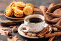 Black coffee and cookies on a table. Autumn background - PhotoDune Item for Sale
