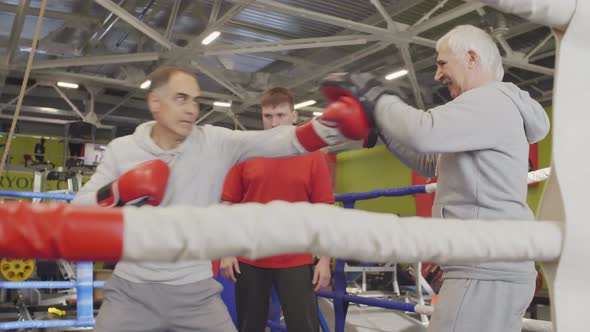 Sparring Partners Exercising inside Boxing Ring