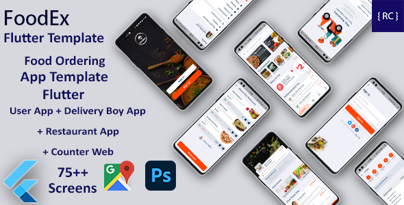 4 in 1 Flutter Food Ordering App Template | Food Delivery App Template | FoodEx | Flutter