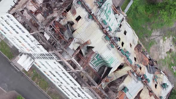 Vertical Video of a Bombed House During the War in Ukraine