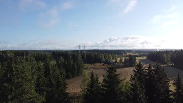 Beautiful aerial shot rising over forests in Oulanka National Park, Finland