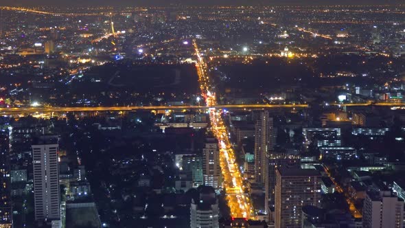 Aerial View on Illuminated Bangkok at Night