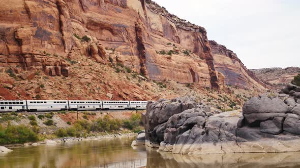 Train passes through Black Canyon in Colorado