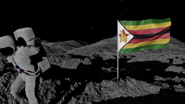 Astronaut Planting Zimbabwe Flag on the Moon