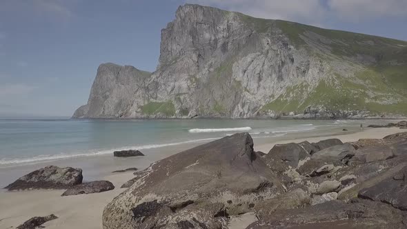 Kvalvika Beach - Aerial Drone Footage of Lofoten Islands, Norway