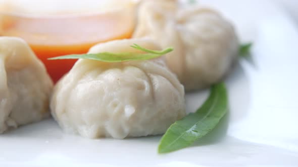 Close Up of Chicken Momo Dumpling on a Plate