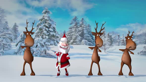 Funny Crazy Santa Claus and Deers Dancing alt