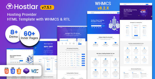 Hostlar – Domain Hosting Provider HTML Template with WHMCS and RTL