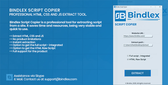 Bindlex Script Copier - Extract Website HTML, CSS and JS