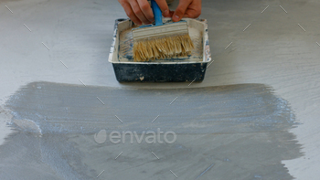 ssing concrete floor close up. Renovation or construction an new house.
