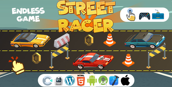 Street Racer Game (Construct 3 | C3P | HTML5 | Cordova | XCode | Android Studio) Endless Car Game