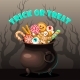 Vector Halloween Card Will Cauldron Full of Sweets - GraphicRiver Item for Sale