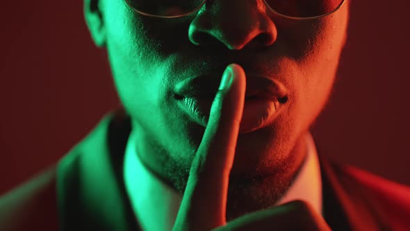 Shush Gesture Man Secret Keep Quiet Shh Neon Light