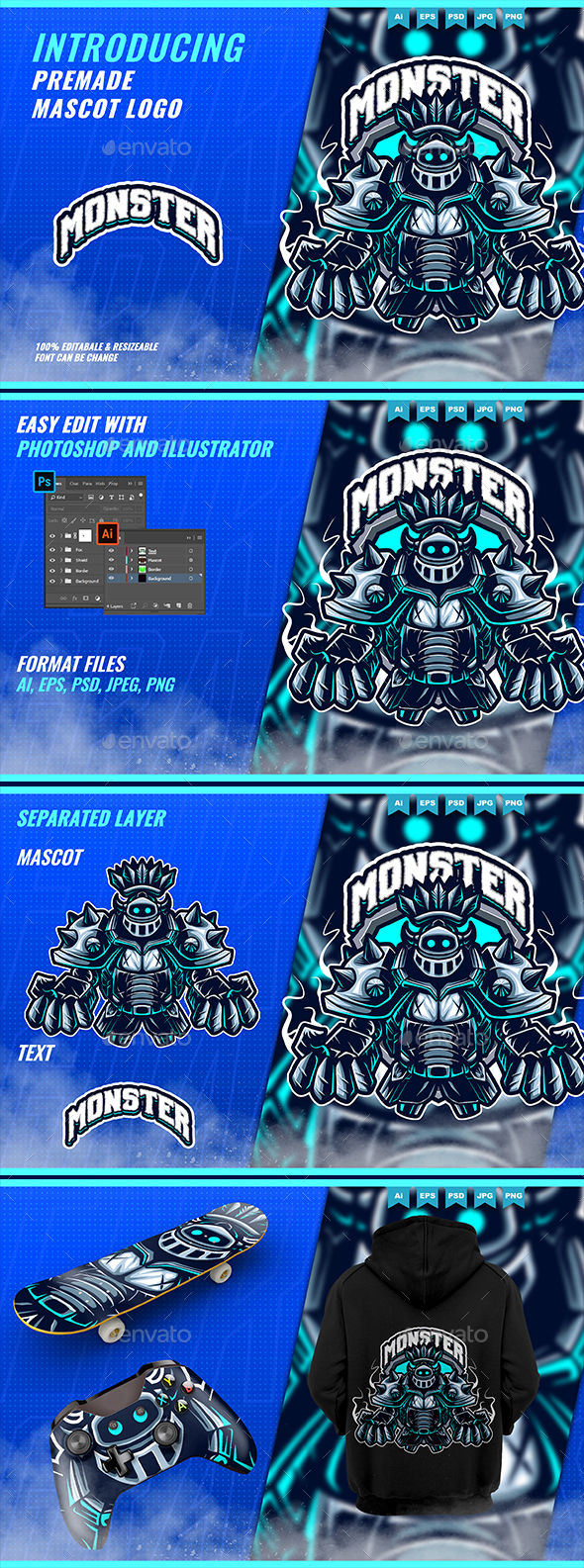 Knight Warrior Monster - Mascot Esport Logo Template