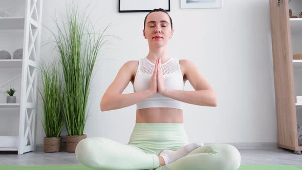 Yoga Meditation Inner Peace Woman Relaxing Indoors