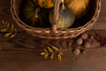 Pumpkin and nuts on solid wood table - PhotoDune Item for Sale