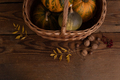 Pumpkin and nuts on solid wood table - PhotoDune Item for Sale