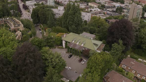 Aerial view of Hycroft Manor in Vancouver British Columbia,  Canada in 4K