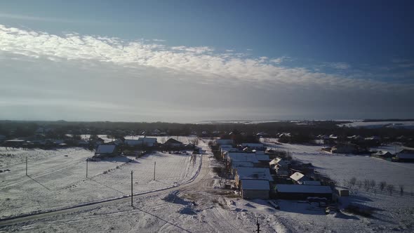Aerial View of Village in Winter Season