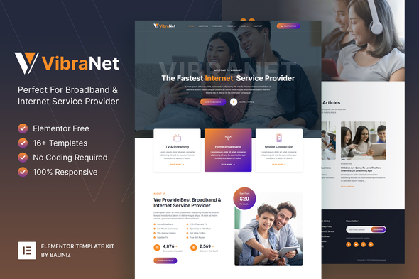 Vibranet – Broadband & Internet Service Provider Elementor Template Kit