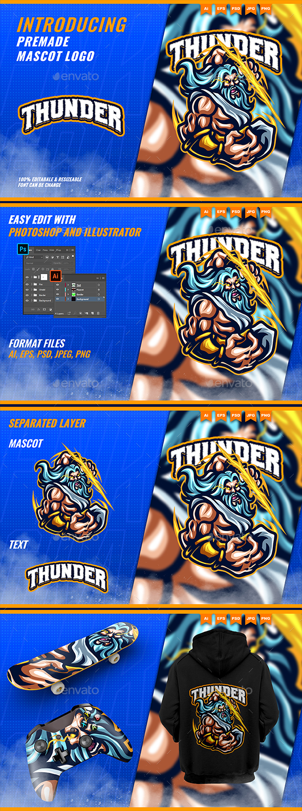 Zeus Thunder God - Mascot Esport Logo Template