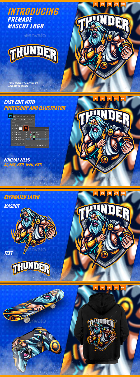 Zeus Thunder God - Mascot Esport Logo Template